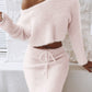 Skew Neck Fuzzy Knit Sweater & Skirt Set