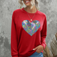 Red Bold Sequin Heart Crewneck Valentines Pullover Sweatshirt