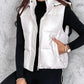 PU Leather Zip Up Pocket Design Hooded Vest Puffer Coat