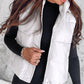 PU Leather Zip Up Pocket Design Hooded Vest Puffer Coat