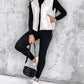 PU Leather Zip Up Pocket Design Hooded Vest Puffer Coat