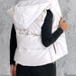 PU Leather Zip Up Pocket Design Hooded Vest Puffer Coat