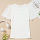 White Eyelet Pattern Short Sleeve Patchwork Ribbed Top