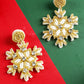 Gold Christmas Snowflake Rhinestone Rice Beaded Drop Earrings