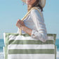 Smoke Green Striped Waterproof Canvas Large Capacity Tote Bag