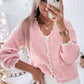 Pink Ribbed Knit Scalloped Edge Side Pockets Buttoned Cardigan