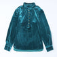 Green Frilled Neck Buttoned Front Velvet Top