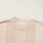 Pale Khaki Solid Color Cable Knit Ribbed Loose Sweater