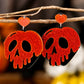 Fiery Red Halloween Skull Heart Shape Acrylic Stud Earrings