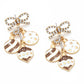 White Rhinestone Bow Circular Pendant Drop Earrings