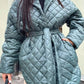 Canton Lapel Collar Belted Quilted Long Puffer Coat