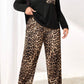 Black Leopard Patched Pocket Long Sleeve Top Plus Size Pants Set