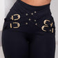 Criss Cross Buckled Decor High Waist Skinny Pants