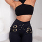 Criss Cross Buckled Decor High Waist Skinny Pants