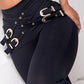 Criss Cross Buckled Decor High Waist Skinny Pants