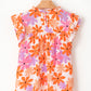 Orange Ruffled Sleeve Smocked Floral Top