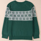 Green Christmas Snowflake Pattern Drop Shoulder Plus Size Sweater