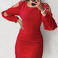 Cold Shoulder Beaded Hollow Out Long Sleeve Bodycon Dress Pullover Mini Dress