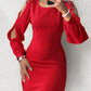 Cold Shoulder Beaded Hollow Out Long Sleeve Bodycon Dress Pullover Mini Dress