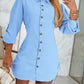 Side Drawstring Buttoned Roll Up Sleeve Shirt Dress