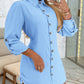 Side Drawstring Buttoned Roll Up Sleeve Shirt Dress