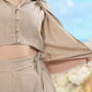 Fake Two Piece Buttoned Top & Tied Detail Pocket Design Pants Set