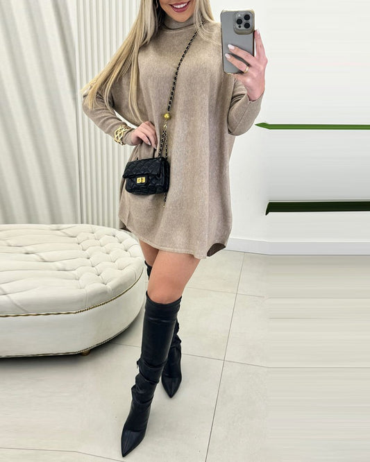 High Neck Batwing Sleeve Sweater Dress Knitted Casual Dress