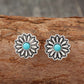 Silvery Western Turquoise Inlay Flower Stud Earrings