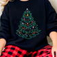 Black Rhinestone Christmas Tree Graphic Pullover Sweatshirt