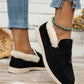 Black Suede Furry Lined Slip on Flat Shoes