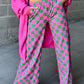 Green 2-Tone Checked Print High Waist Wide Leg Pants