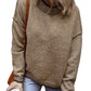 Pale Khaki Contrast Trim Mock Neck Drop Shoulder Sweater