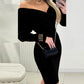 Off Shoulder Slim Fit Knit Long Sleeve Sweater Dress