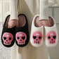 Black Halloween Skull Printed Plush Winter Home Slippers