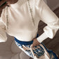 Mock Neck Gigot Sleeve Rhinestone Decor Knit Sweater