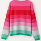 Rose Striped Knit Patch Pocket Drop Shoulder Sweater