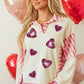 Pink Stripe Patchwork Sequin Heart Pattern Long Sleeve Collared Split Top