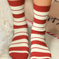 Fiery Red Christmas Color Block Ribbed Crew Socks