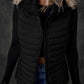 Black Plush Collared Quilted Zipped Puffer Vest