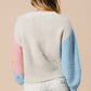 Multicolour Floral Embroidered Colorblock Fuzzy Drop Shoulder Sweater