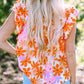 Orange Ruffled Sleeve Smocked Floral Top