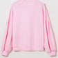 Light Pink Embroidered Bow Lantern Sleeve Oversized Pullover Sweatshirt