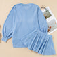 Sky Blue Corded Lantern Sleeve Top High Waist Ruffled Mini Skirt Set