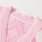 Pink Rhombus Pattern Knit Open Front Pocketed Cardigans