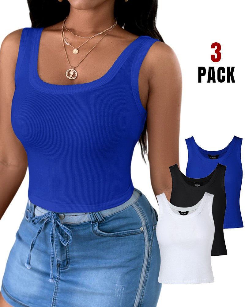 3 Pack Scoop Neck Sleeveless Ribbed Tank Top Cami Tee Shirts