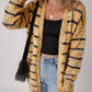 Beige Striped Pom Pom Knit Open Front Long Cardigan