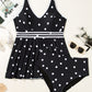 Black Polka Dot/Colorblock Trim V Neck Plus Size Swim Dress