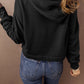 Black Solid Drop Shoulder Drawstring Cropped Hoodie