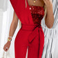 Contrast Sequin One Shoulder Jumpsuit