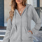 Light Grey Solid Color Fleece Lined Zip up Hoodie